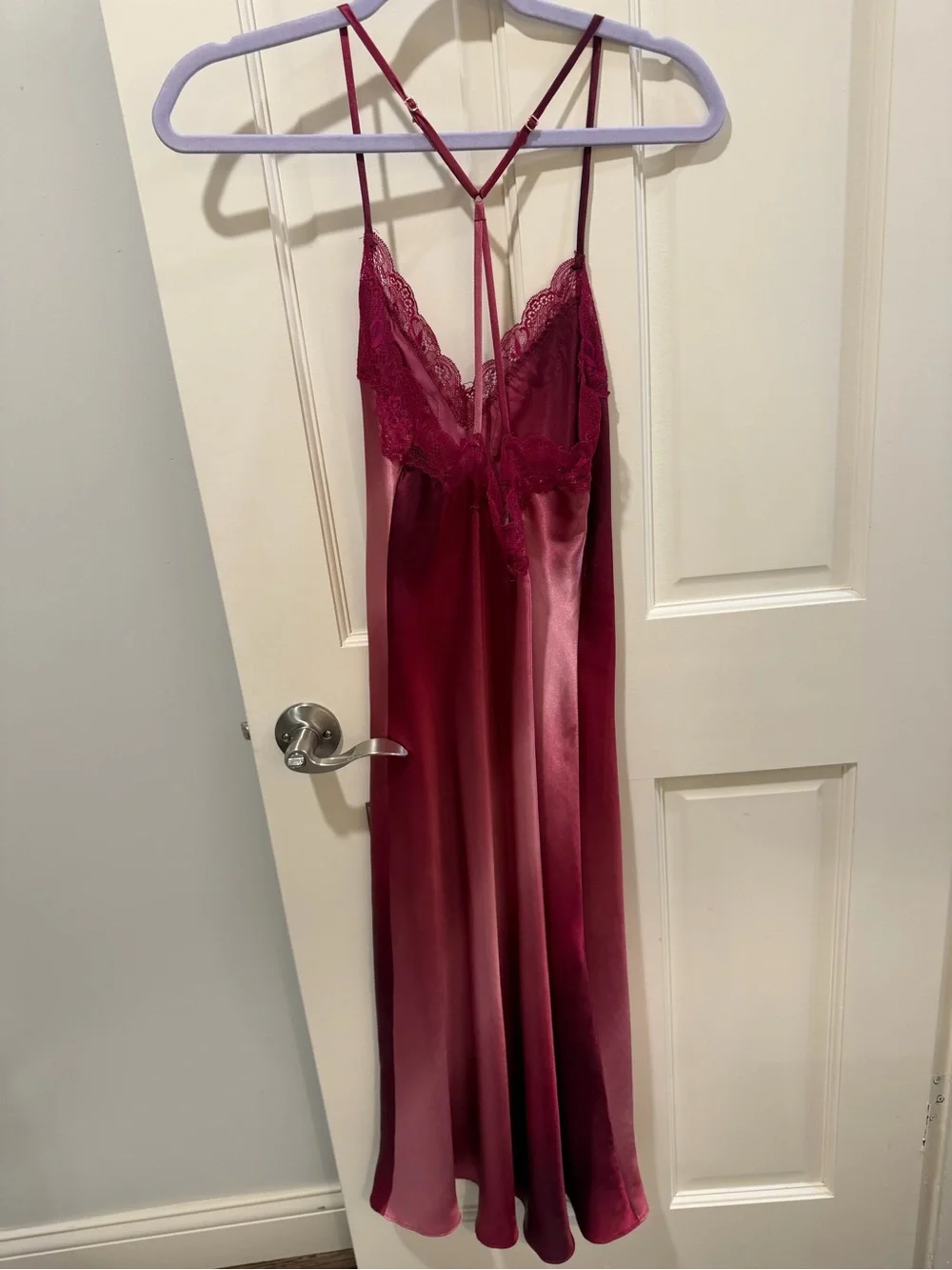 Lace-Trim Satin Slip Dress in Wine